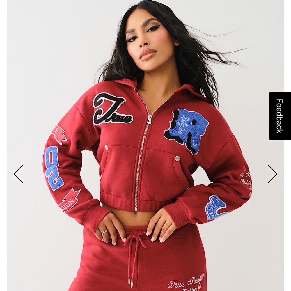 True Religion  Crystal Patch Zip Varsity Hoodie
